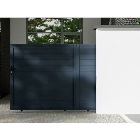 Portail coulissant aluminium plein L350 x H173 cm anthracite NAZARIO