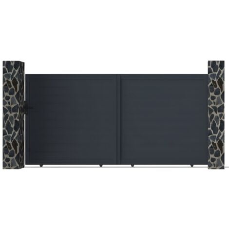 Portail coulissant aluminium plein L374 x H180 cm anthracite - NAZARIO