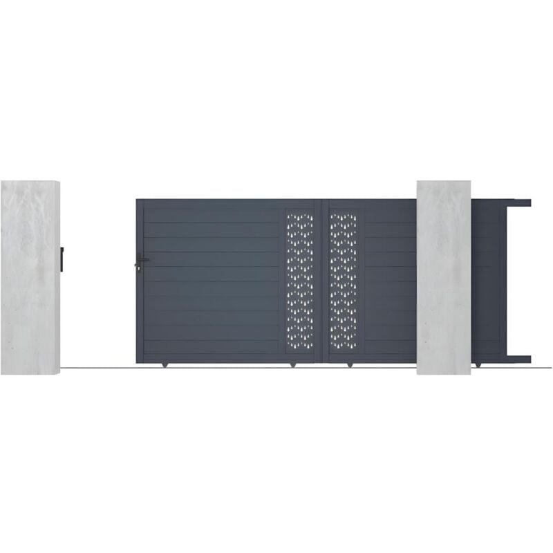 Portail coulissant aluminium semi plein à motifs L416 x H180 cm anthracite gregor