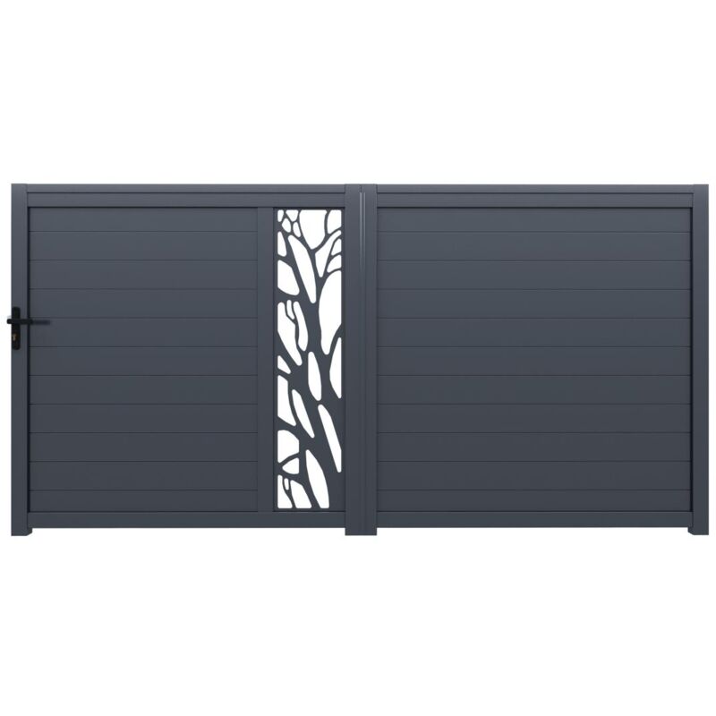 Portail coulissant aluminium semi ajouré à motifs L400 x H187 cm anthracite labrit ii