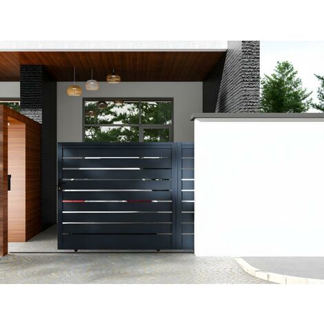 Portail coulissant aluminium semi ajouré L392 x H176 cm anthracite PRIMO