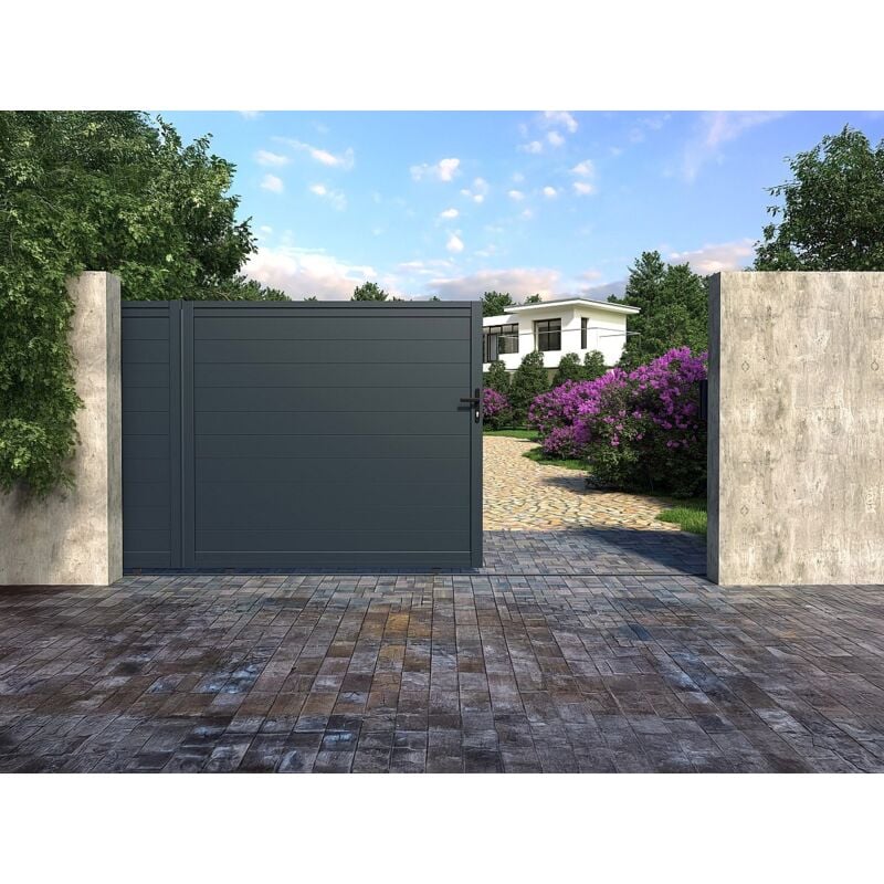 Portail électrique coulissant aluminium plein L416 x H180 cm anthracite - nazario