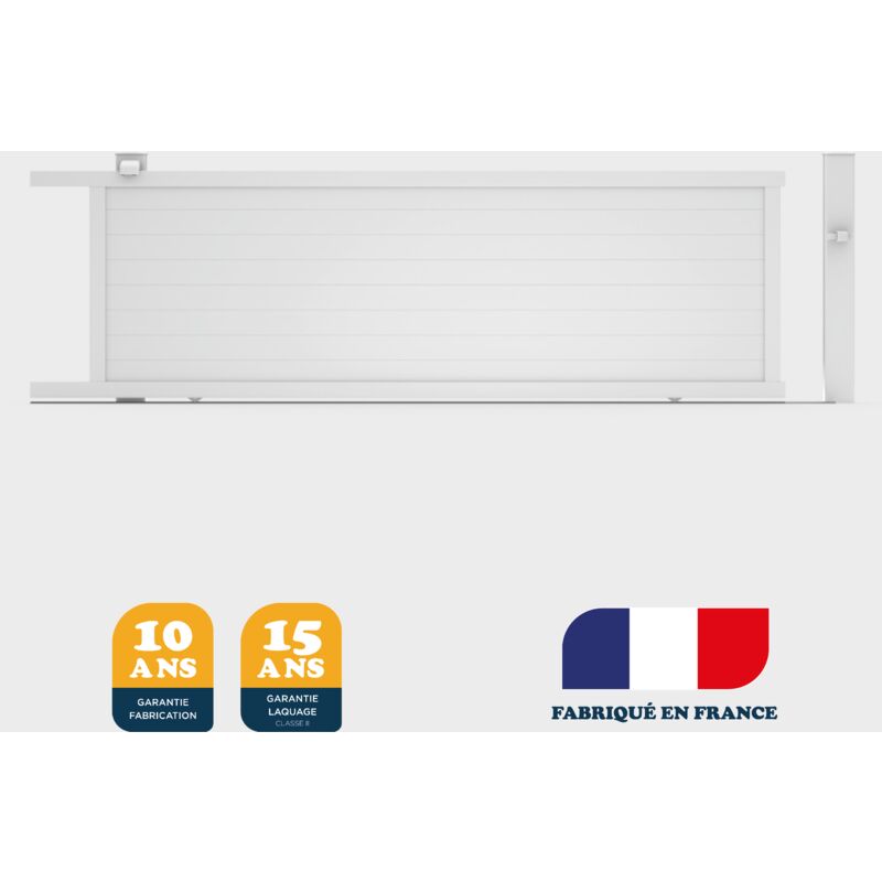 Portail coulissant prêt à la pose Yel Blanc 9016 - L406 cm x H166 cm en aluminium manuel belty
