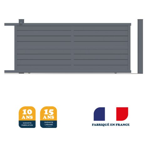 Portail coulissant prêt à poser ILY Gris 7016 L406 cm X 177cm en aluminium BELTY