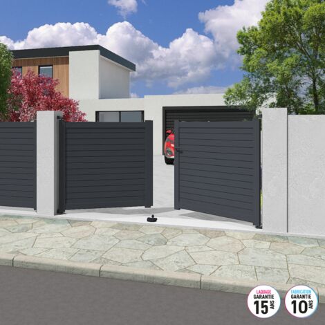 Portail coulissant YEL Blanc 9016 - L356 cm X H166 cm en aluminium manuel AUTOUR DU PORTAIL