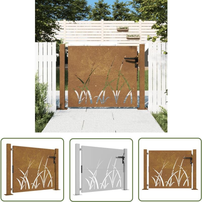 Jinlefu - The Living Store Portail de jardin 105x80 cm acier corten conception d'herbe - Portail De Jardin - Portails Métalliques - Portail En Acier