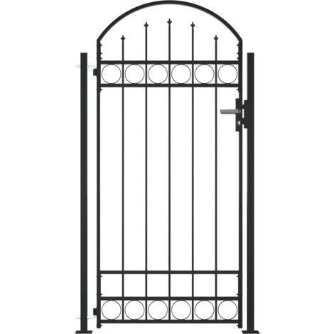 Portail de clôture à dessus arqué et 2 poteaux 105x204 cm Noir