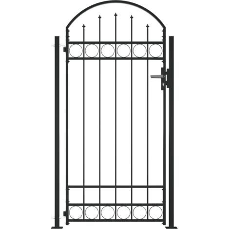 Portail de clôture à dessus arqué et 2 poteaux 105x204 cm Noir