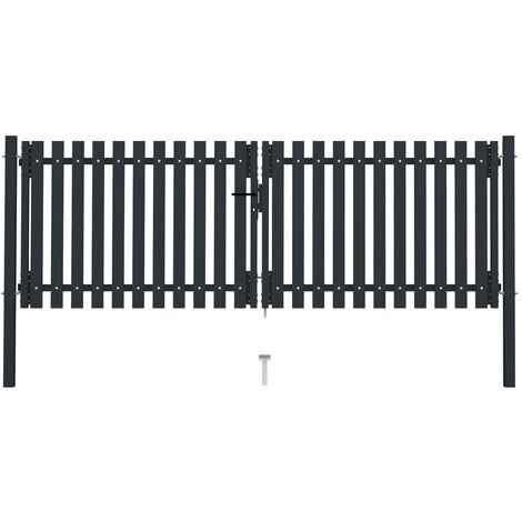 Portail de clôture à double porte Acier 306x125 cm Anthracite