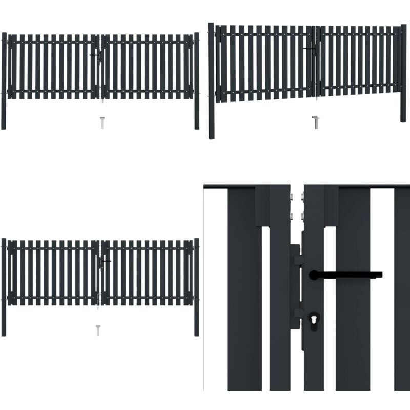 Portail de clôture à double porte Acier 306x125 cm Anthracite - Portail En Acier - Portail Double Battant - Portail Design - Portail Moderne