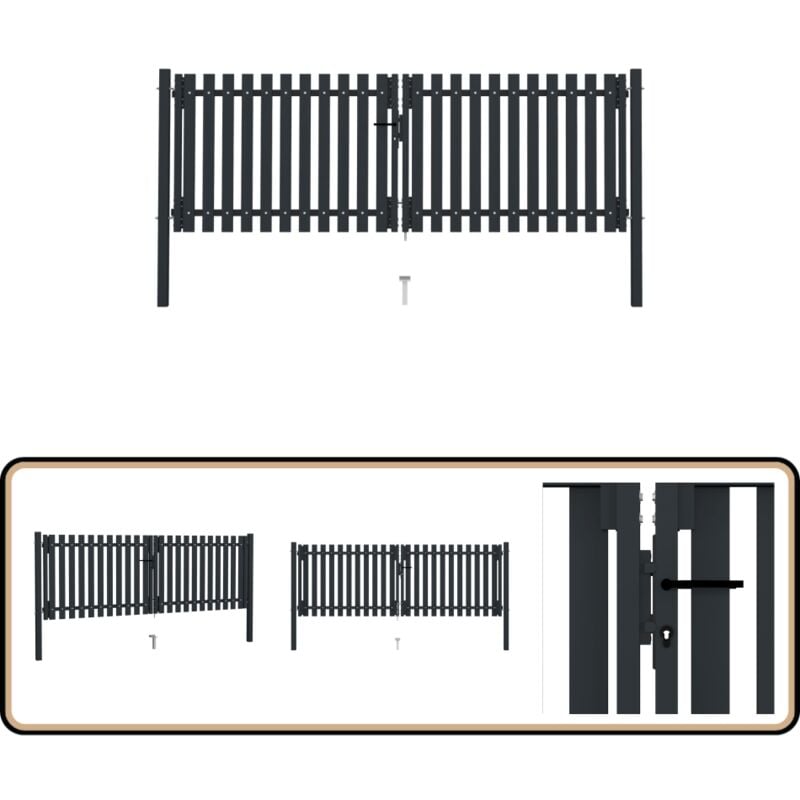 Portail de clôture à double porte Acier 306x125 cm Anthracite - Portail En Acier - Portail Double Battant - Portail Design - Portail Moderne