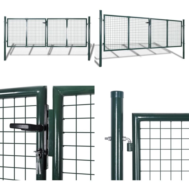Portail de clôture Acier 306x150 cm Vert - Portail De Jardin - Portillon - Clôture - Portail En Acier - Portail Vert - Home & Living