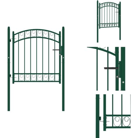 Portail de clôture avec dessus arqué Acier 100x100 cm Vert - Portail De Jardin - Portillon - Clôture - Porte D'entrée - Sécurité Jardin
