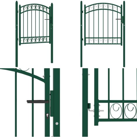 Portail de clôture avec dessus arqué Acier 100x100 cm Vert - Portail De Jardin - Portillon - Clôture - Porte D'entrée - Sécurité Jardin - Home & Living