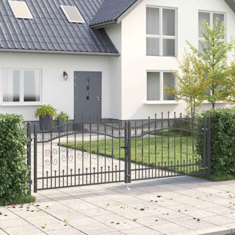 Portail de clôture avec pointe-Portail de jardin-Portillon de jardin Gris 305 x 100 cm Acier