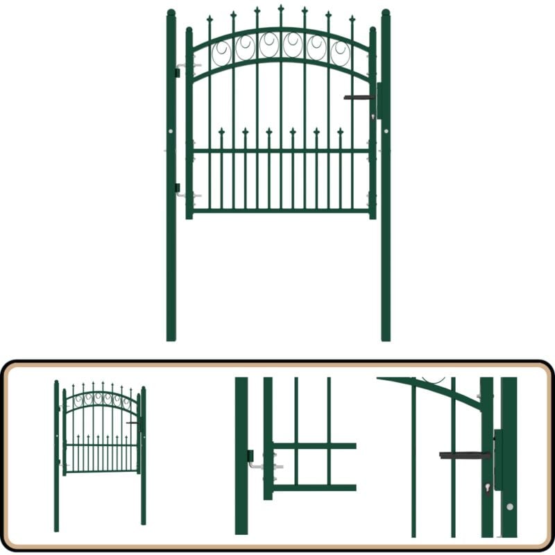 Portail de clôture avec pointes Acier 100x100 cm Vert - Portail De Cloture - Portail Metallique - Portillon Sécurisé - Porte De Jardin - Clôture Verte