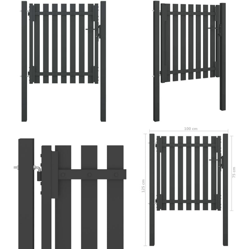 Portail de clôture de jardin Acier 1x1,25 m Anthracite - Portail De Jardin - Portillon - Clôture - Portail Aluminium - Portail Acier - Home & Living
