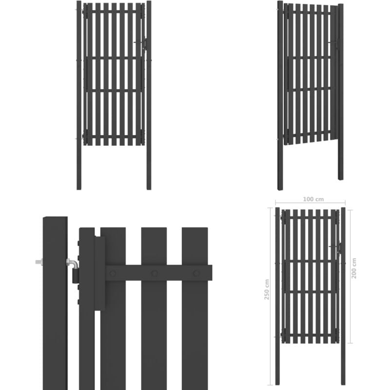 Portail de clôture de jardin Acier 1x2,5 m Anthracite - Portail De Jardin - Portillon - Clôture - Portail Aluminium - Portail Acier - Home & Living