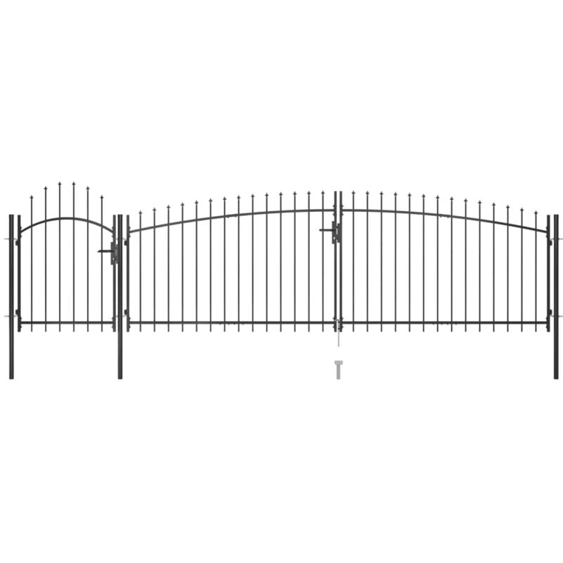 Portail de clôture de jardin avec dessus en lance 5x1,75 m Noir - Vidaxl
