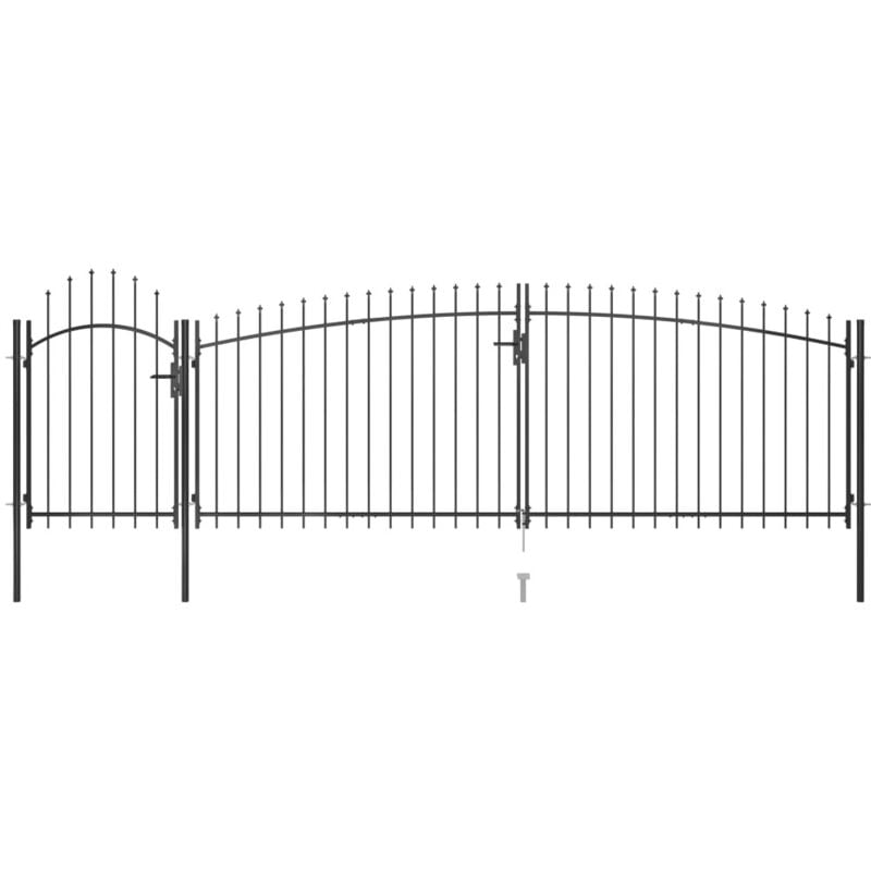 Portail de clôture de jardin avec dessus en lance 5x2 m Noir - Vidaxl