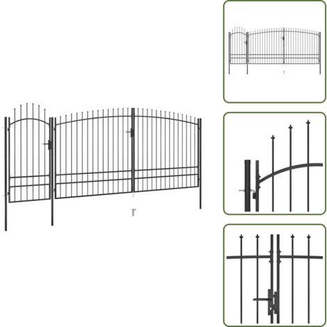 Portail de clôture de jardin avec dessus en lance 5x2,45 m Noir - Portail De Clôture - Portails De Clôture - Portail De Jardin - Portails De Jardin
