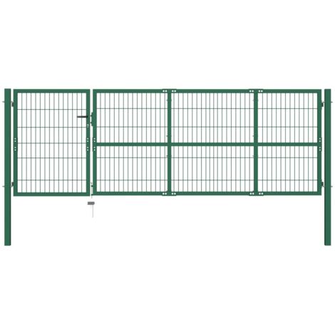 Portail de clôture de jardin avec poteaux 350x100 Acier Vert