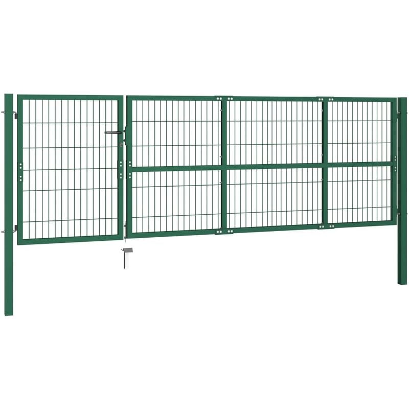 Portail de clôture de jardin avec poteaux 350x100 cm Acier Vert - Inlife