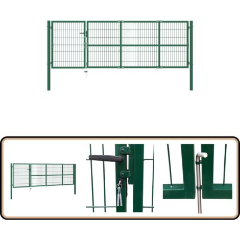 Portail de clôture de jardin avec poteaux 350x100 cm Acier Vert - Portail De Jardin - Portillon - Clôture - Porte D'entrée - Fermeture Extérieur