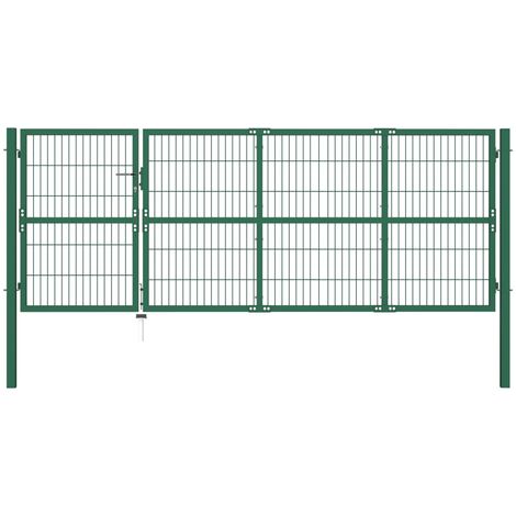 Portail de clôture de jardin avec poteaux 350x120 Acier Vert