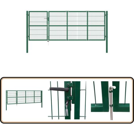 Portail de clôture de jardin avec poteaux 350x120 cm Acier Vert - Portail De Jardin - Portillon - Clôture - Porte D'entrée - Fermeture Extérieur