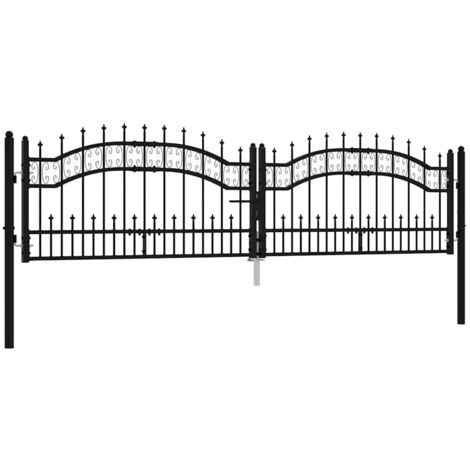 Portail de clôture Kampen avec tête en forme de lance, acier noir 302 x 78 cm