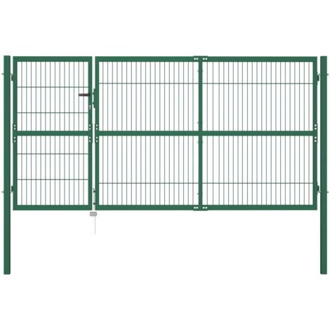 Portail de Clôture  Porte Portillon Portail de jardin avec poteaux 350x140 cm Acier Vert 24406