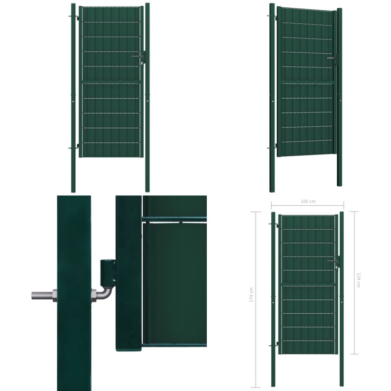 Portail de clôture pvc et acier 100x124 cm Vert - Portail De Cloture - Portillon - Porte De Jardin - Clôture Pvc - Clôture Acier - Home & Living