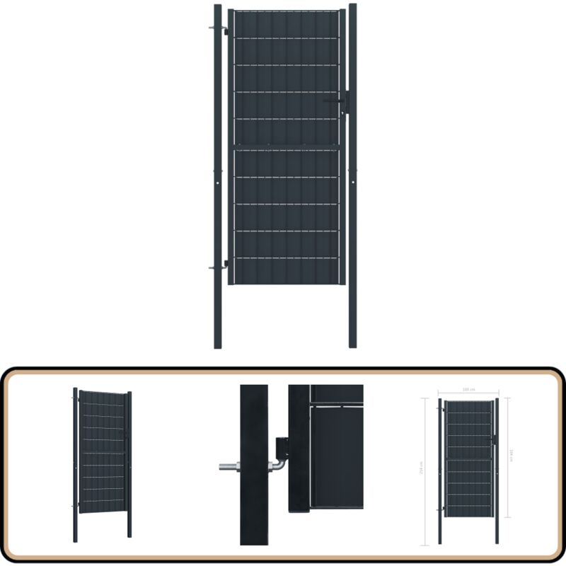 Portail de clôture pvc et acier 100x164 cm Anthracite - Portail De Cloture - Portillon - Clôture Jardin - Porte De Jardin - Portail Aluminium