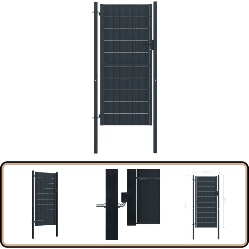 Portail de clôture pvc et acier 100x204 cm Anthracite - Portail De Cloture - Portail En Acier - Portail Pvc - Portail Anthracite - Porte De Jardin