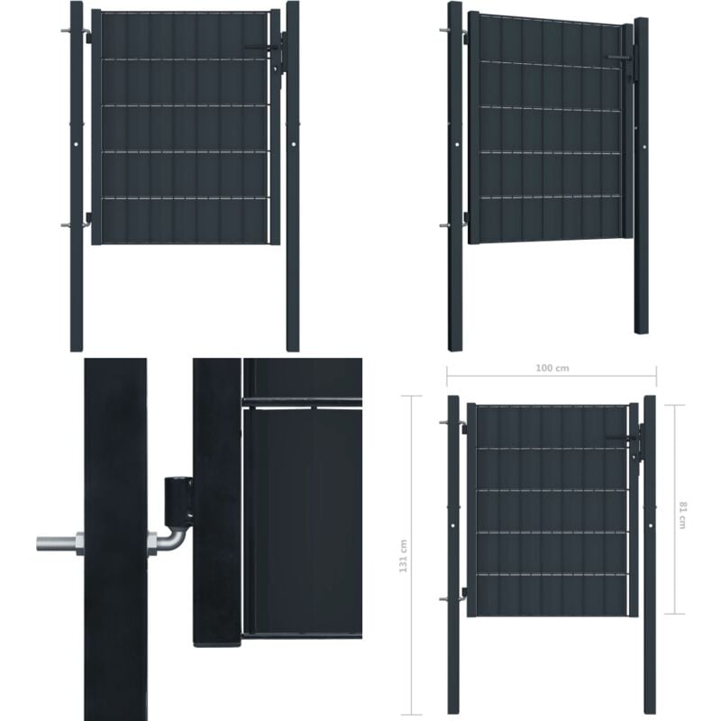 Vidaxl - Portail de clôture pvc et acier 100x81 cm Anthracite - Portail De Cloture - Portillon - Clôture Jardin - Porte De Jardin - Porte Aluminium
