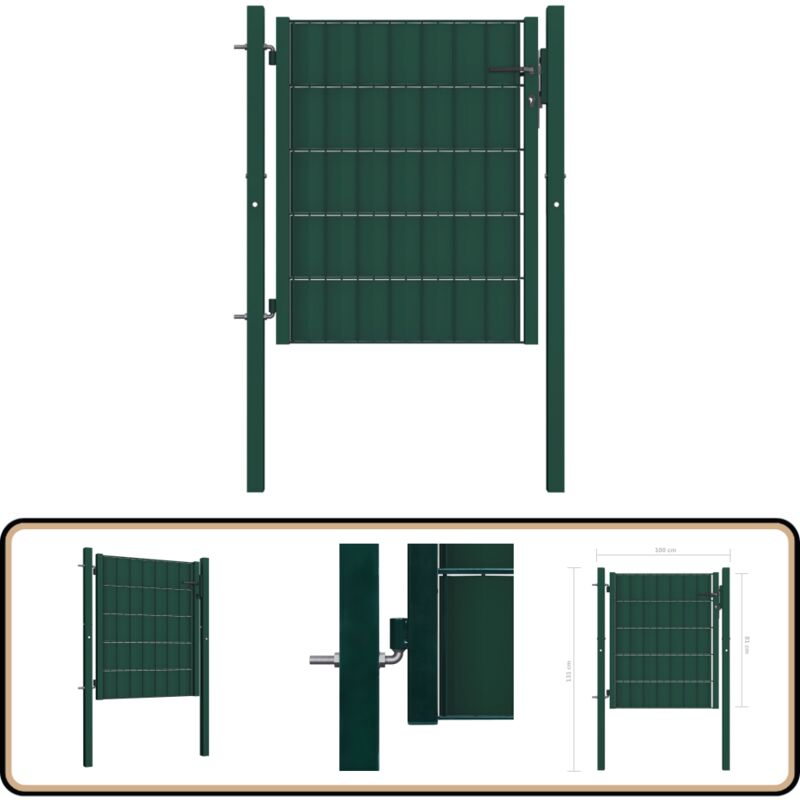 Portail de clôture pvc et acier 100x81 cm Vert - Portail De Cloture - Porte De Jardin - Portillon - Clôture Pvc - Clôture Acier