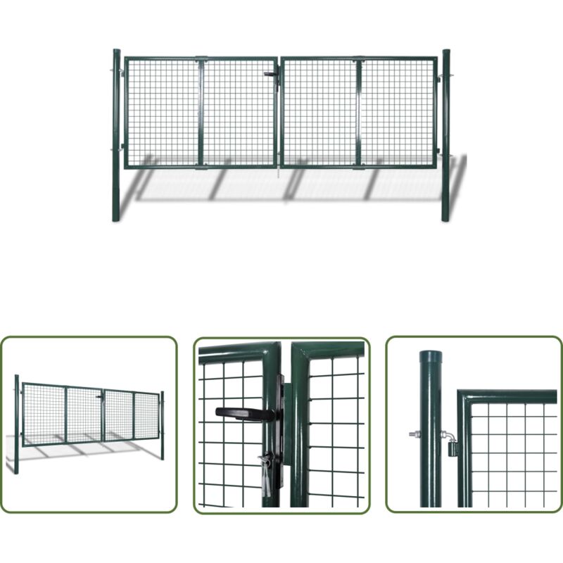The Living Store Portail de clôture Acier 306x150 cm Vert - Portail De Jardin - Portillon - Clôture - Portail En Acier - Portail Vert
