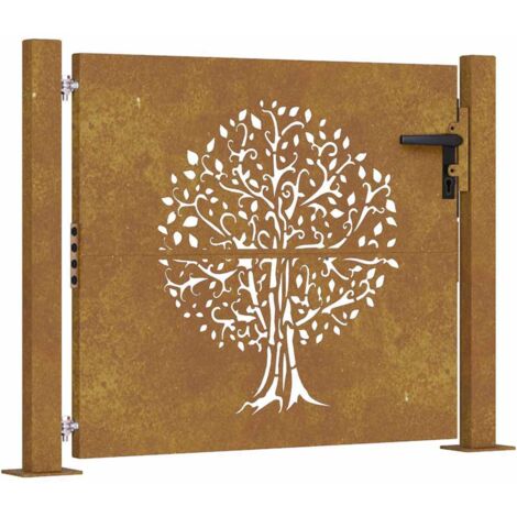 Portail de jardin 100x100 cm en acier Corten avec motif arbre