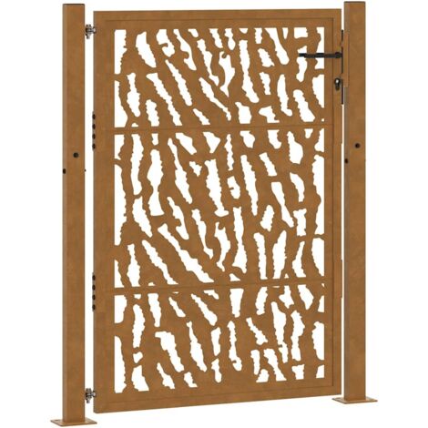 Portail de jardin 100x125 cm en acier patiné avec motif de traces