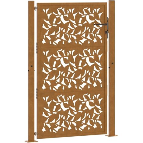 Portail de jardin 100x125 cm en acier patiné avec motif feuille