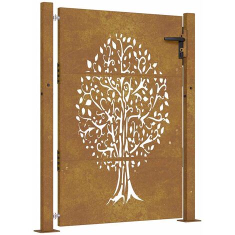 Portail de jardin 100x150 cm en acier Corten avec motif arbre
