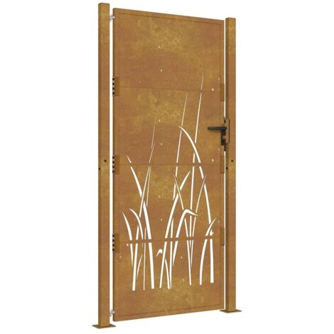Portail de jardin 100x200 cm en acier Corten avec motif gazon