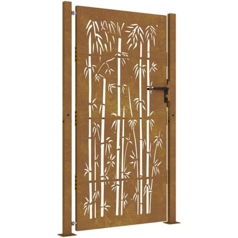 Portail de jardin 100x200 cm en acier Corten et bambou