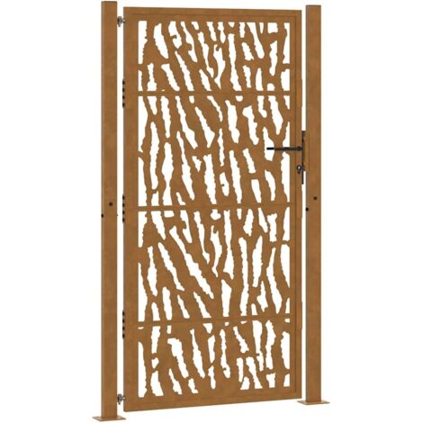 Portail de jardin 100x200 cm en acier patiné avec motif de traces