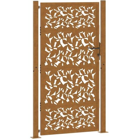 Portail de jardin 100x200 cm en acier patiné avec motif feuille