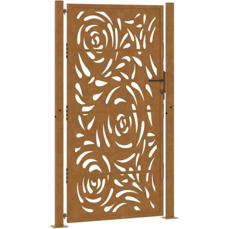 Portail de jardin 100x200 cm en acier patiné motif flamme