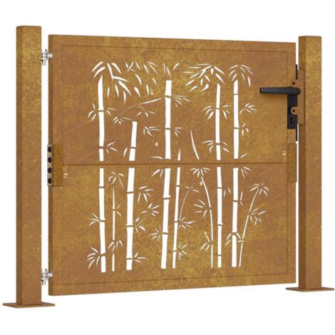 Portail de jardin 100x75 cm en acier Corten et bambou