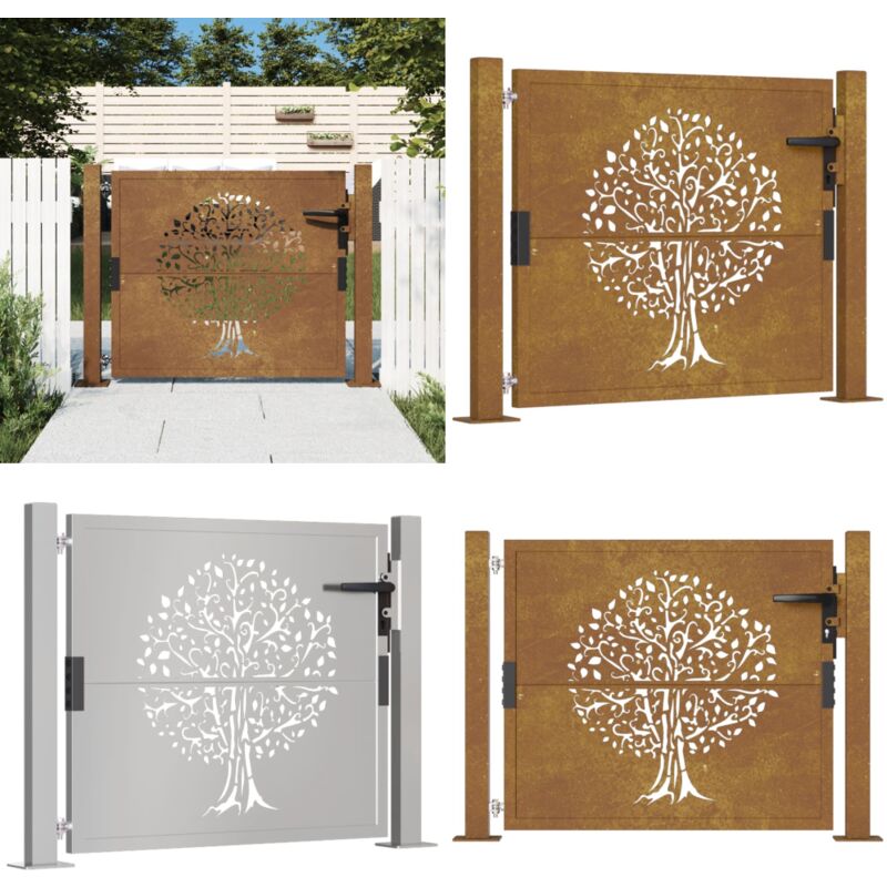 Portail de jardin 105x105 cm acier corten conception de l'arbre - Portail De Jardin - Portillon - Clôture - Porte De Sécurité - Acier Corten - Home &