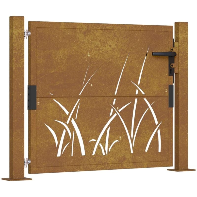 Portail de jardin 105x80 cm acier corten conception d'herbe - Vidaxl